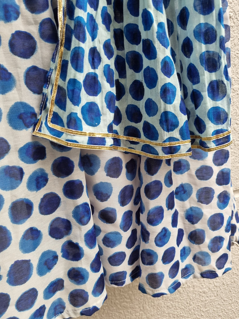 [6-7 yrs] Preloved Polka Blue Fusion Dress with Dupatta - Nimbu Kids