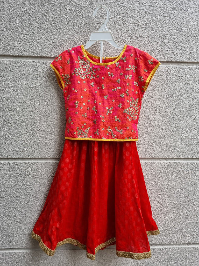 [4-5 yrs] Preloved Festive Red & Gold Skirt - Nimbu Kids
