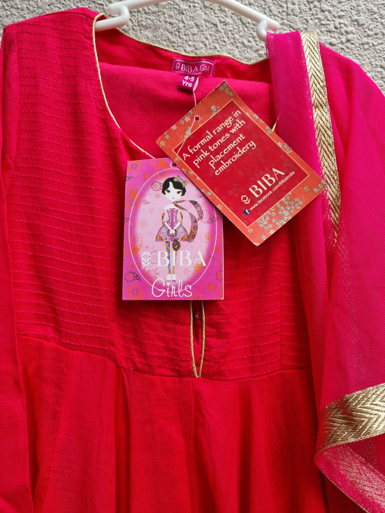 [4-5 yrs] Preloved BNWT Biba Darling Pink Cotton Anarkali Set - Nimbu Kids