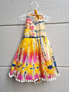 Yellow Tie & Dye Soft Cotton Halter Frock - Nimbu Kids