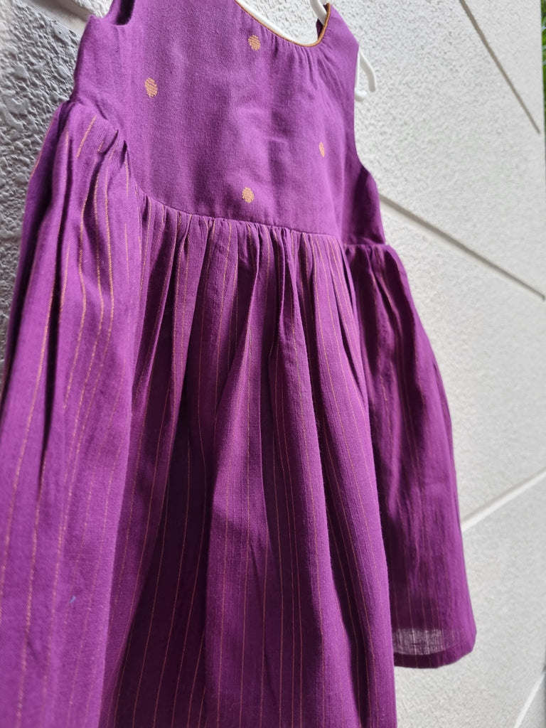 [1-2 yrs] Preloved Deep Purple Sari Frock with Hints of Gold - Nimbu Kids