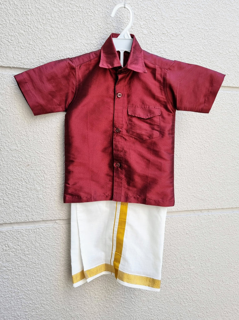 [2-3 yrs] Preloved Kerala Style Maroon Shirt & Mundu set - Nimbu Kids