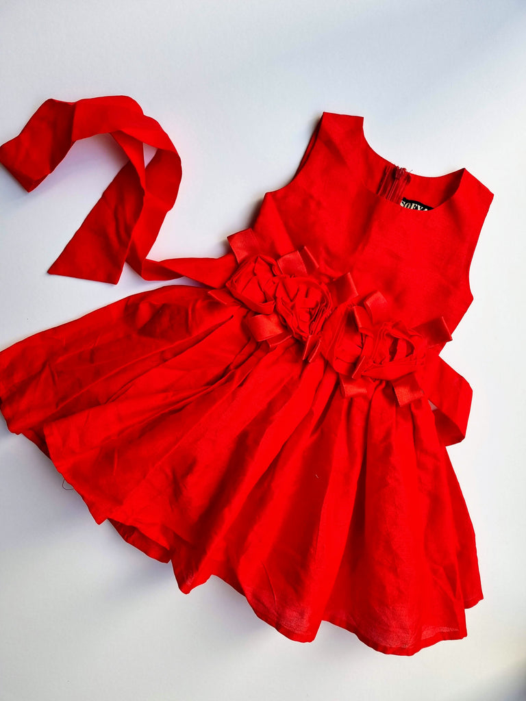 [1-2 years] Preloved Rosy Red Dress (brand new) - Nimbu Kids