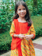 Jodhpuri Leheriya Kurti with Dhoti Pants in Yellow & Red - Nimbu Kids