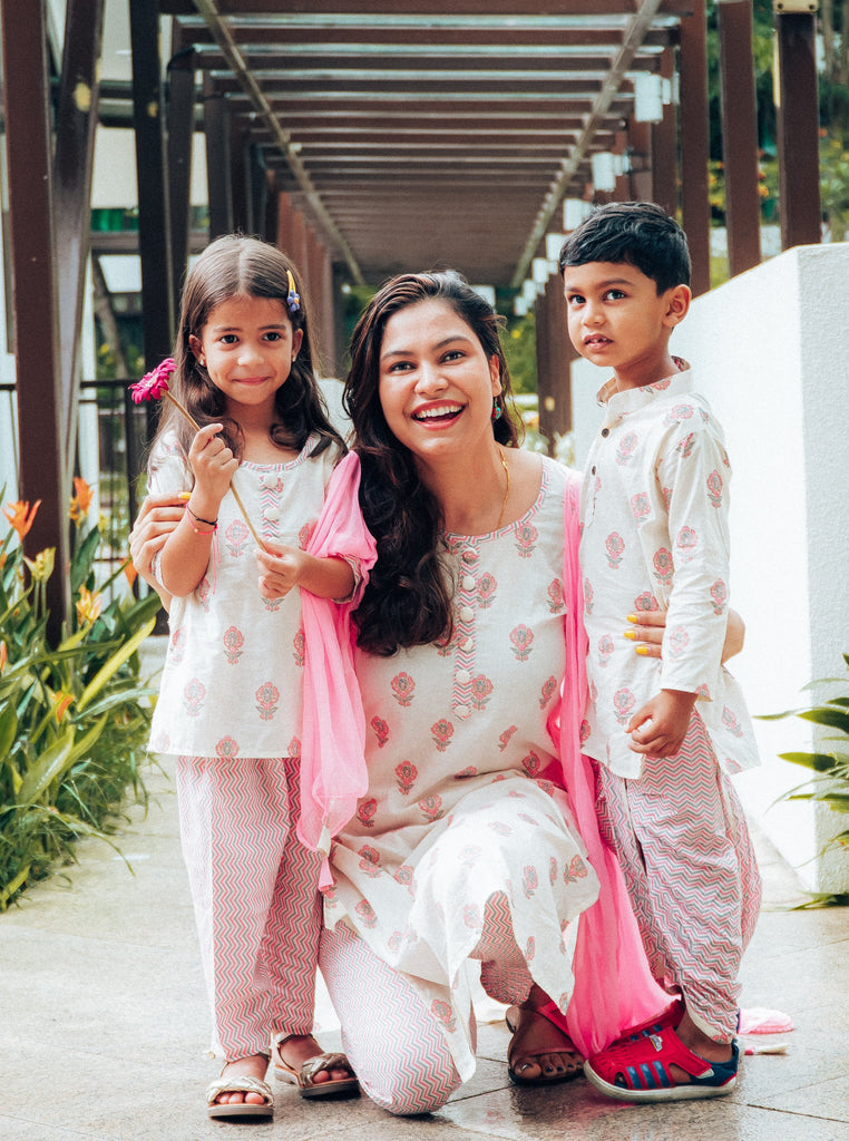 Blossom Kurta with Dhoti Pants in Baby Pink - Nimbu Kids