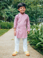 Onion Pink Kurta Pajama with side buttons - Nimbu Kids