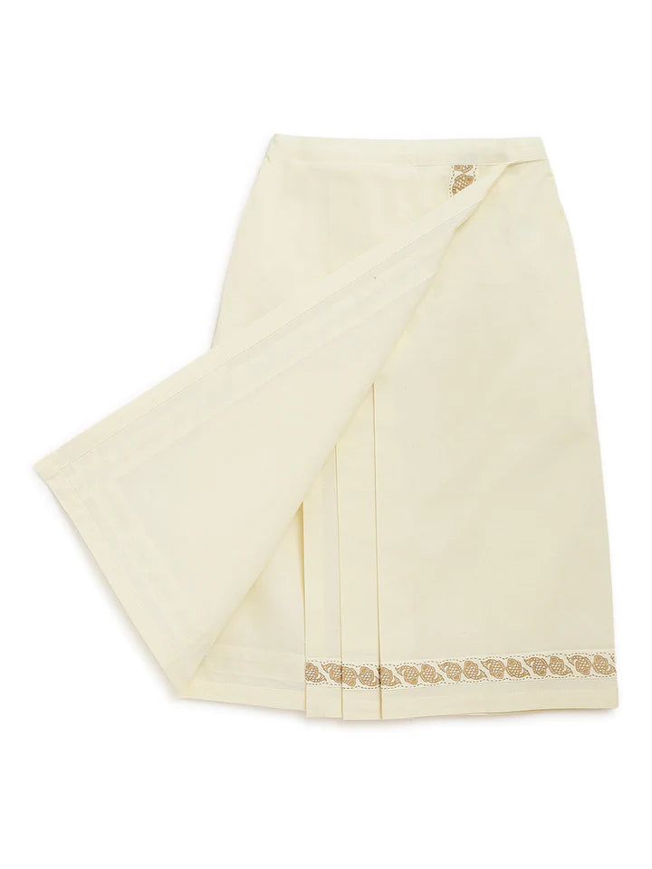 Rajnikant 3pc Cotton Mundu Set in Cream - Nimbu Kids