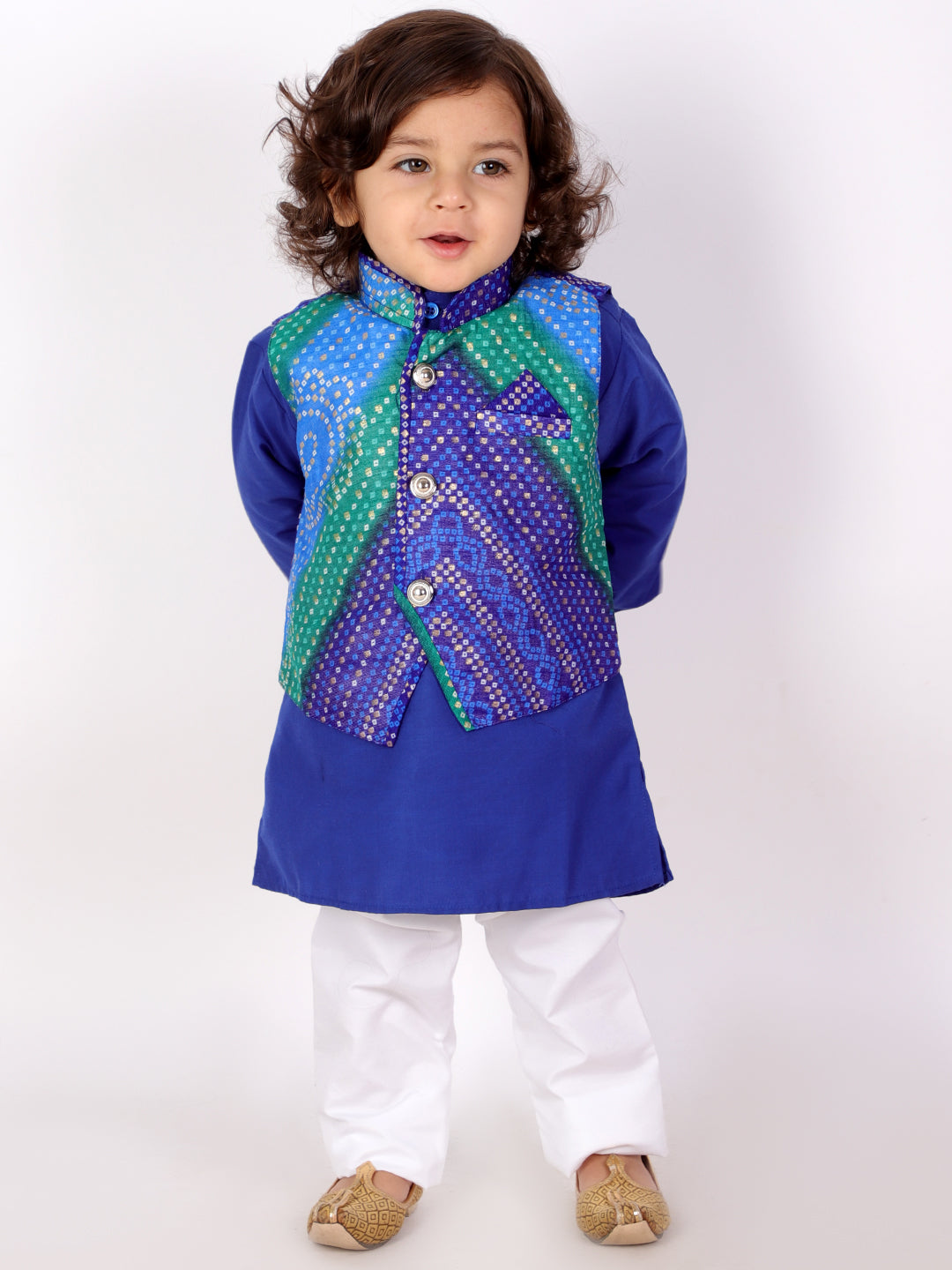 Neelam Silk Kurta Pajama with Bandhani Jacket - Nimbu Kids