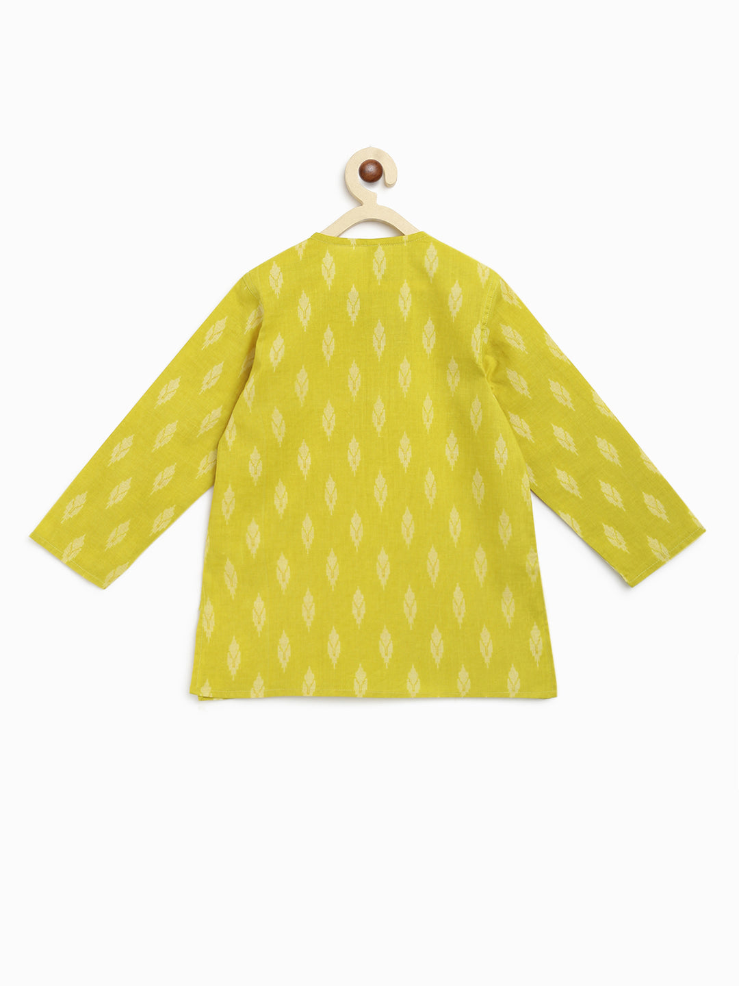 Lime Green & Turquoise Ikat Print Cotton Kurta with Dhoti pants - Nimbu Kids