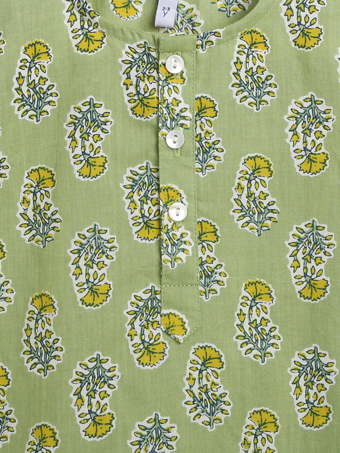 Sage Green & Mustard Floral Paisley Print Cotton Kurta with Dhoti pants - Nimbu Kids