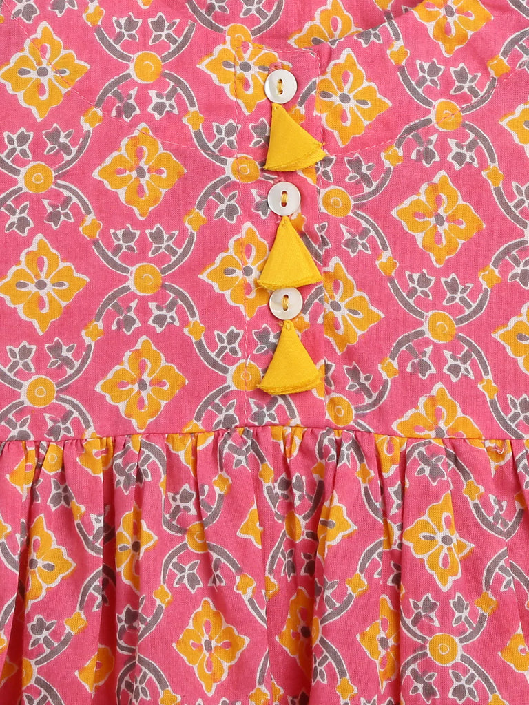 Flowy Frock Dress in Pink and Yellow - Nimbu Kids