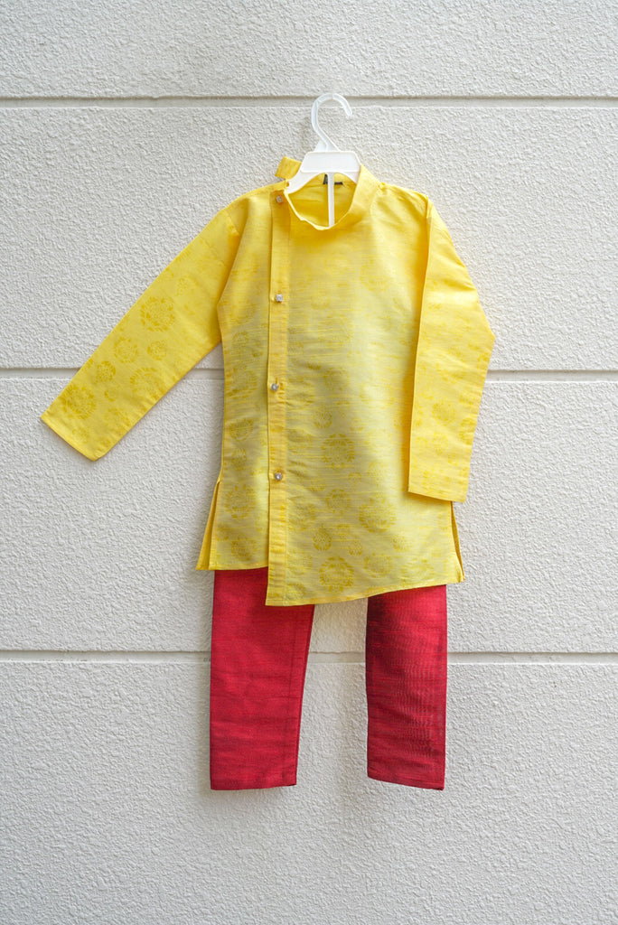 [5-6 years]  Preloved Yellow & Maroon Kurta Pajama - Nimbu Kids