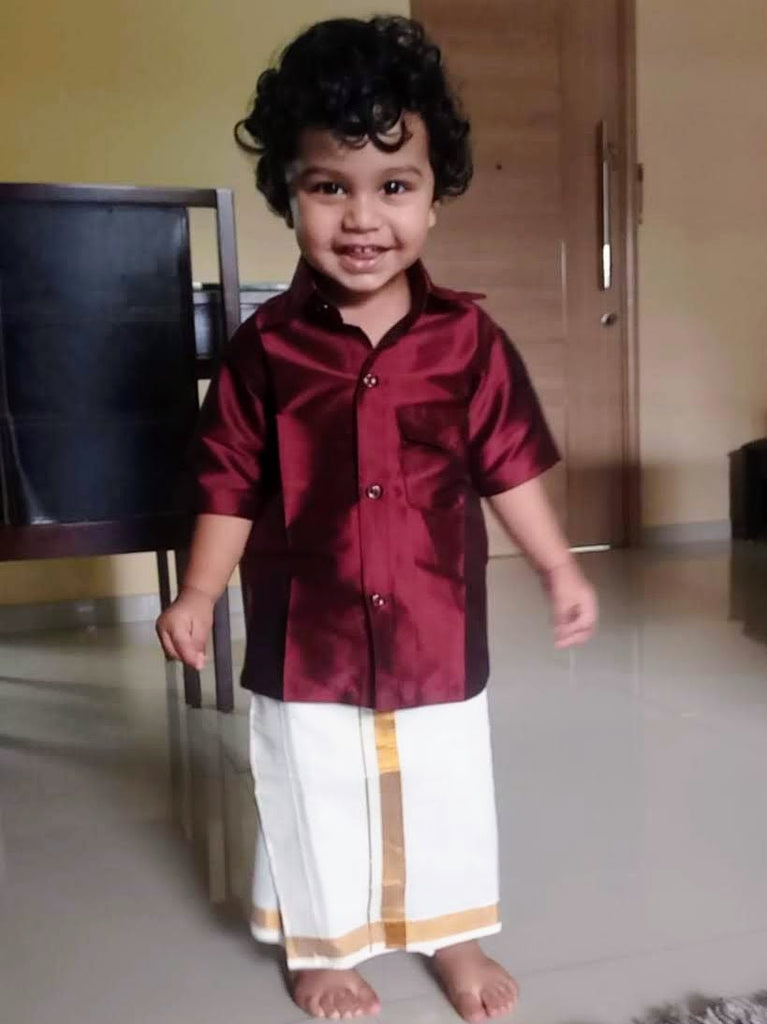 [2-3 yrs] Preloved Kerala Style Maroon Shirt & Mundu set - Nimbu Kids