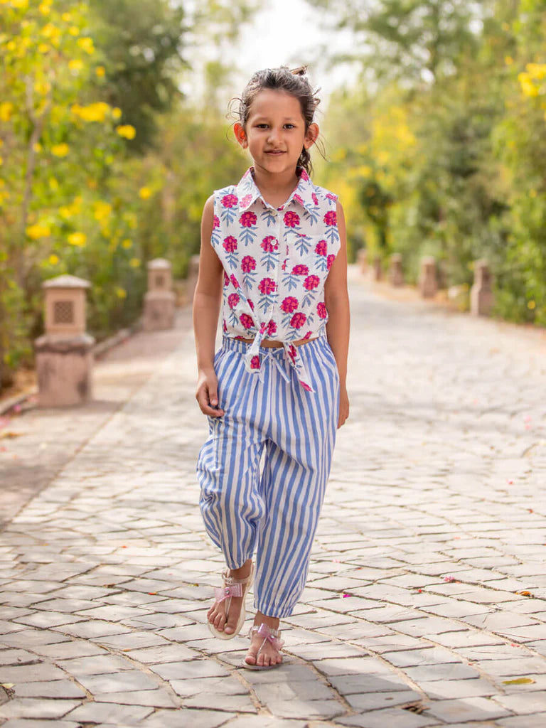 Flower Garden Cotton Top & Pants Set - Nimbu Kids