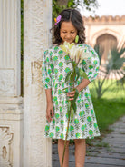 Flower Shower Tiered Dress with Balloon Sleeves - Nimbu Kids