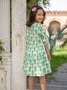 Flower Shower Tiered Dress with Balloon Sleeves - Nimbu Kids