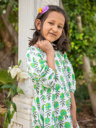 Flower Shower Tiered Dress with Balloon Sleeves - Nimbu Kids