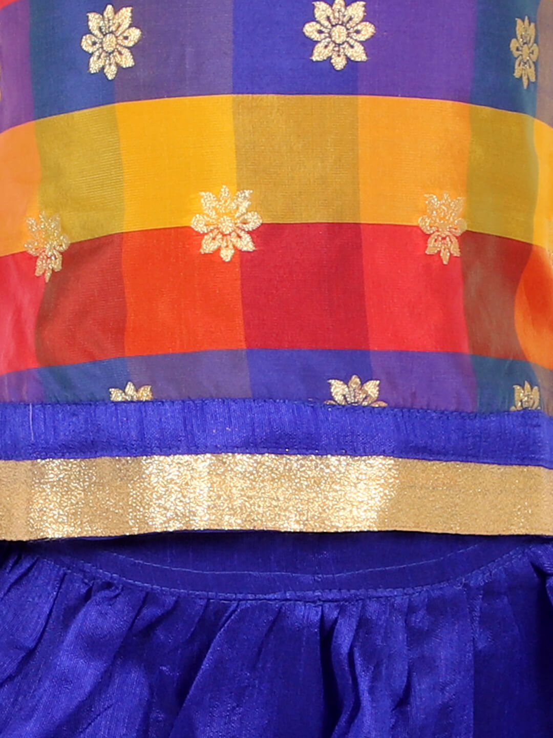 Gold Weave Jacquard Pattu Style Lehenga in Royal Blue - Nimbu Kids