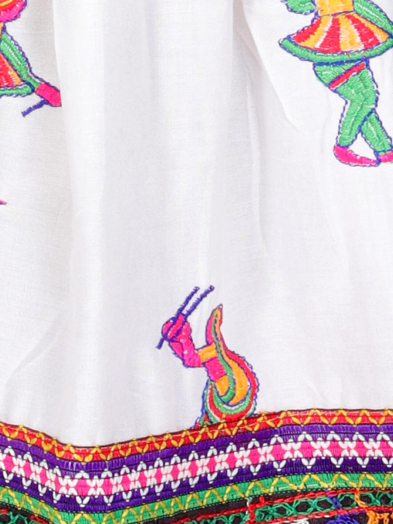 Dandiya White Halter Style Lehenga Skirt Top - Nimbu Kids