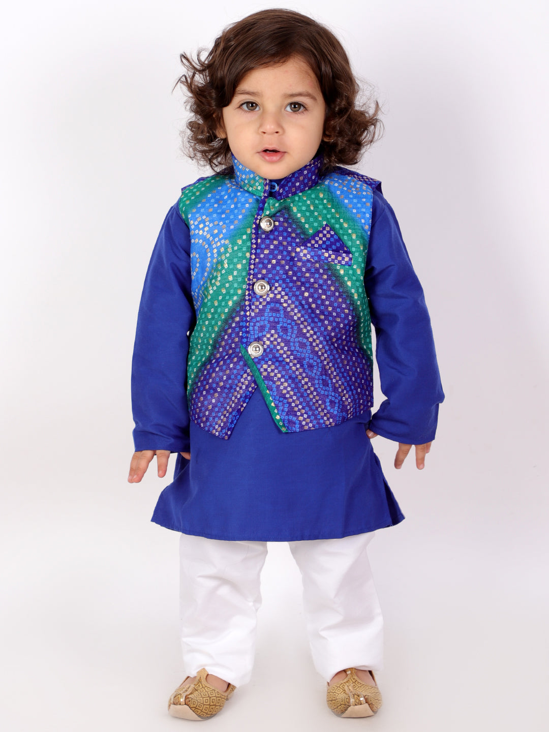 Neelam Silk Kurta Pajama with Bandhani Jacket - Nimbu Kids