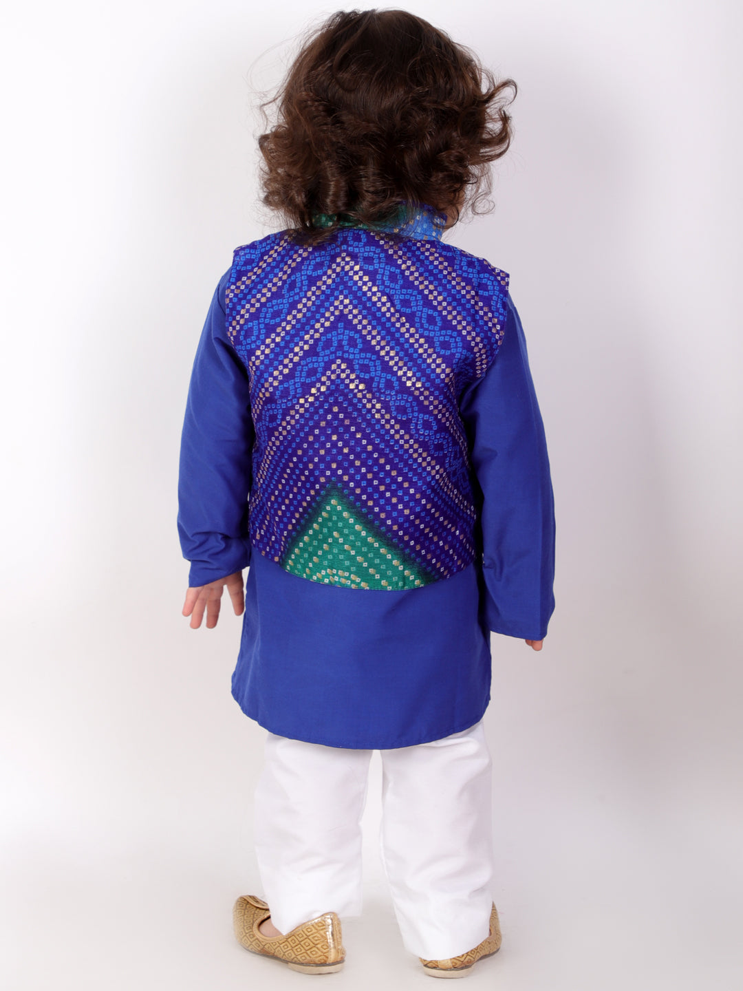 Neelam Silk Kurta Pajama with Bandhani Jacket - Nimbu Kids