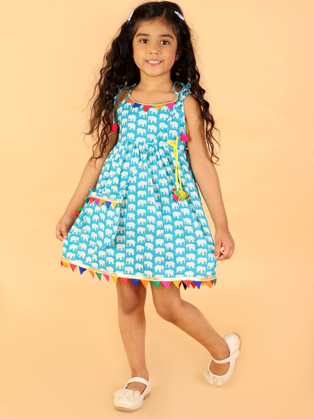 Ellie Frock with Parrot Tassels & Potli Purse - Nimbu Kids