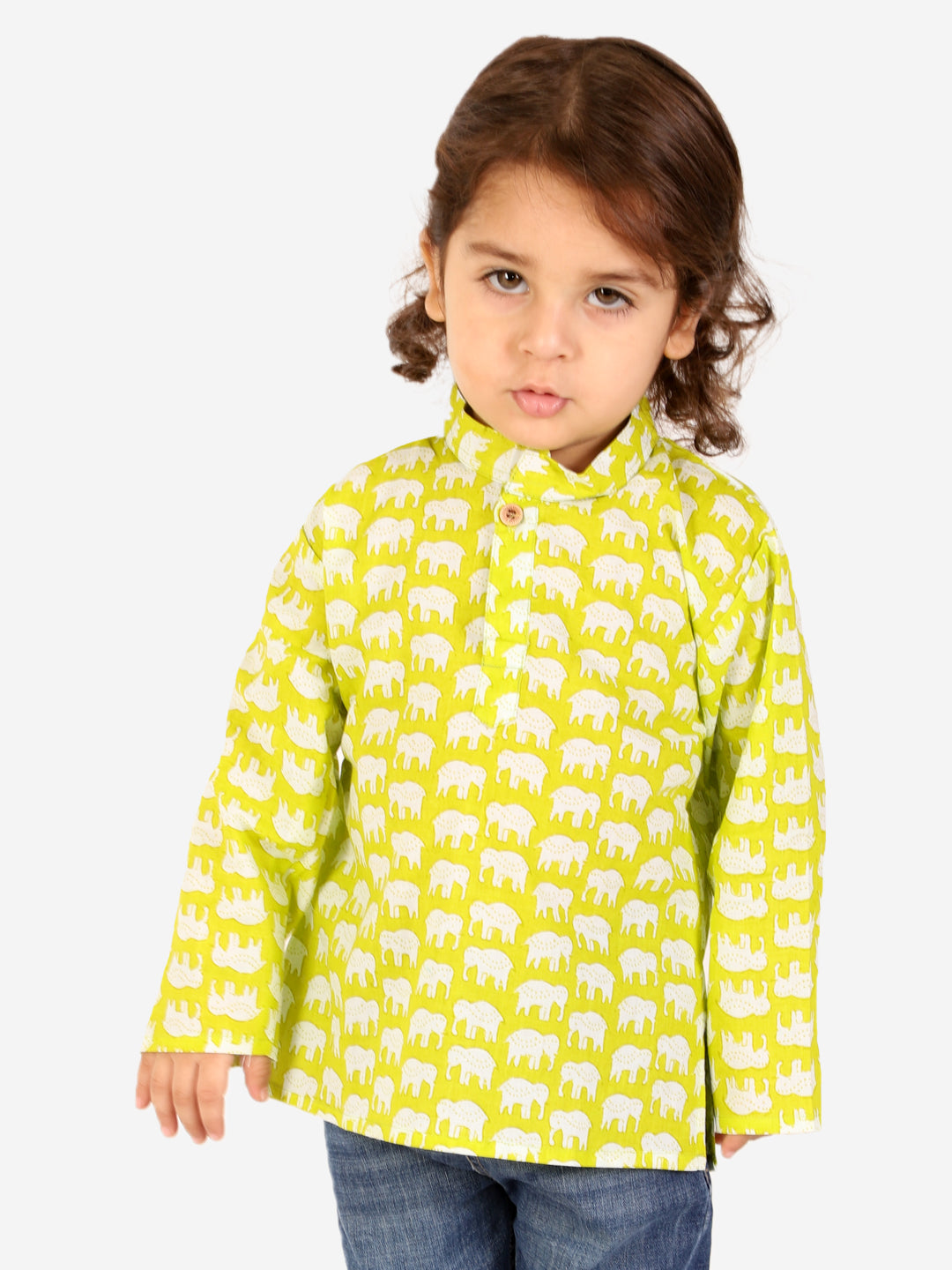 Elephant print Kurta in Lime Green - Nimbu Kids