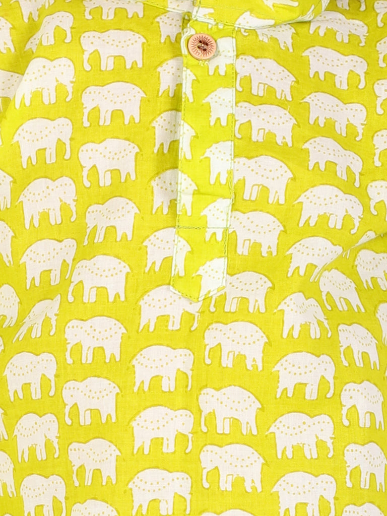 Elephant print Kurta in Lime Green - Nimbu Kids
