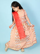 Kali White & Red Cotton Lehenga Set with Potli Bag - Nimbu Kids