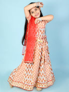 Kali White & Red Cotton Lehenga Set with Potli Bag - Nimbu Kids