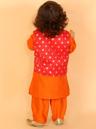 Dev Silk Kurta Pajama with Golden Zari Jacket - Nimbu Kids