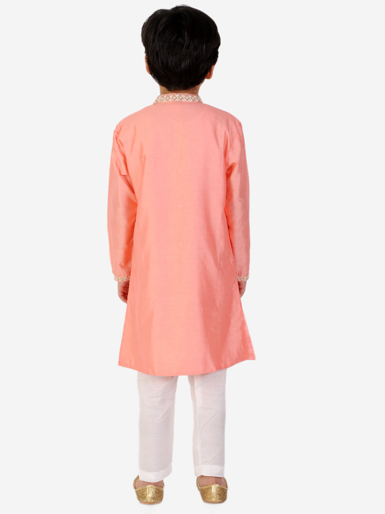 Coral Pink Silk Kurta Pajama - Nimbu Kids
