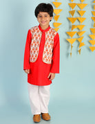 Kali Cotton Kurta Pajama with Stitched Jacket - Nimbu Kids