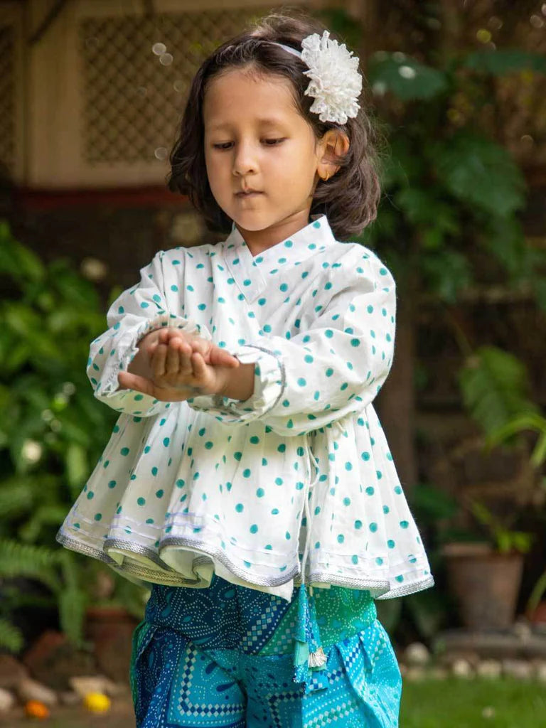 Sitaara Organic Cotton Angrakha Dhoti Set of 2 - Nimbu Kids