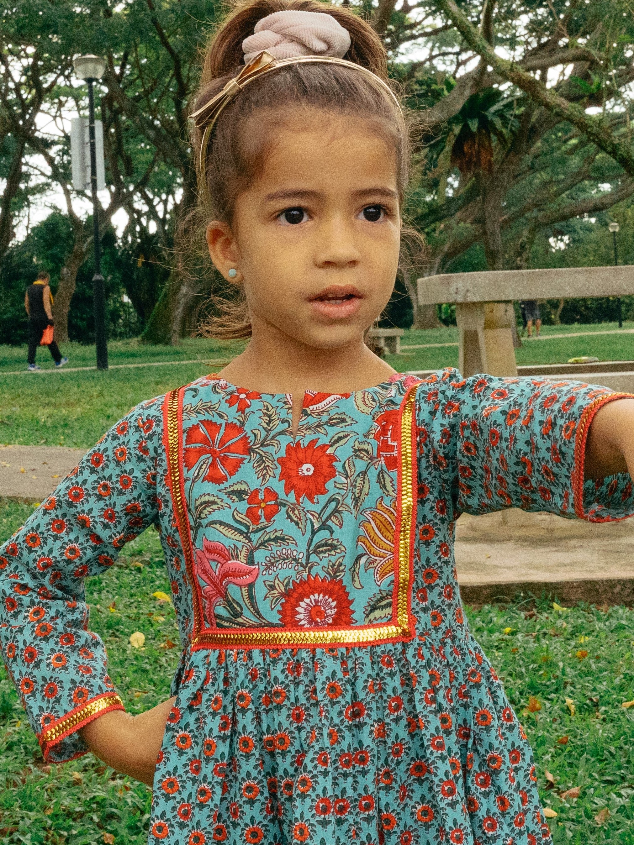 Girl-boss Blue Maroon Anarkali with Contrasting comfy leggings - Nimbu Kids