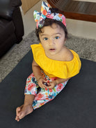 [6-12 months] Preloved Diva Yellow Floral Crop Top Set - Nimbu Kids