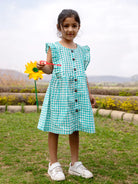 Turquoise Maze Sleeveless Frilled Dress - Nimbu Kids