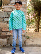 Parrot Organic Cotton Shirt Kurta with Roll-up Sleeves - Nimbu Kids