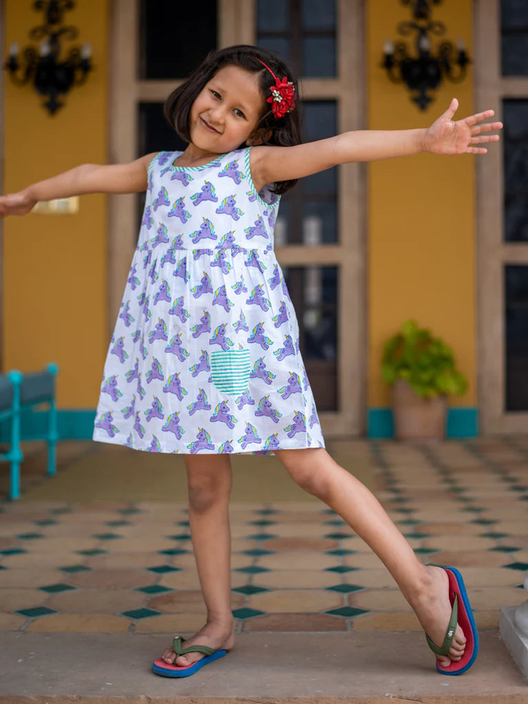 Unicorn Everyday Dress with Pocket - Nimbu Kids