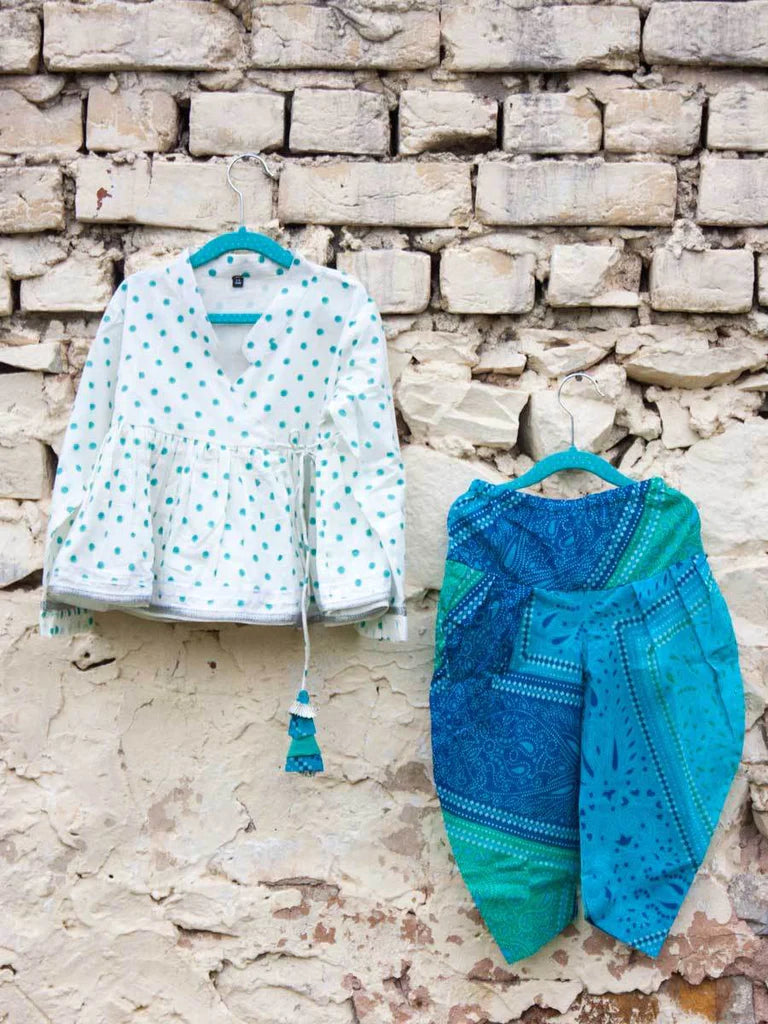 Sitaara Organic Cotton Angrakha Dhoti Set of 2 - Nimbu Kids