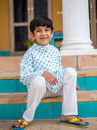 Turquoise Umbrella Organic Cotton Long Kurta - Nimbu Kids