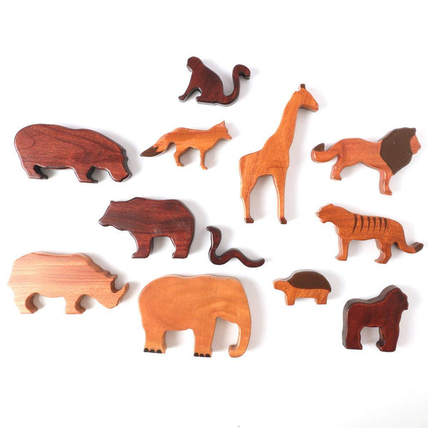 Wooden Wild Animals (Set of 12) - Nimbu Kids