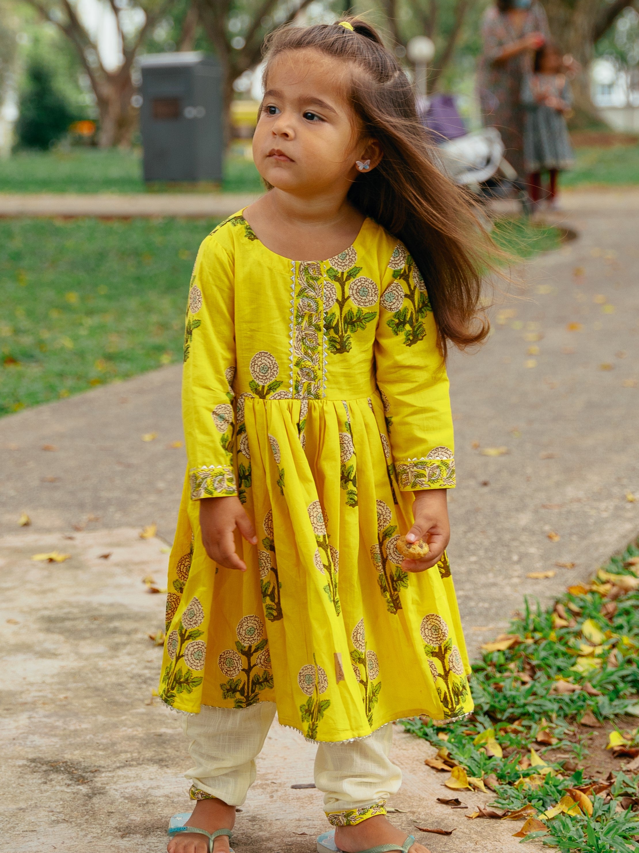 Yellow Floral Anarkali with Matching Salwar - Nimbu Kids