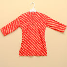 Red Leheriya Stripes Kurta with Dhoti Pants - Nimbu Kids