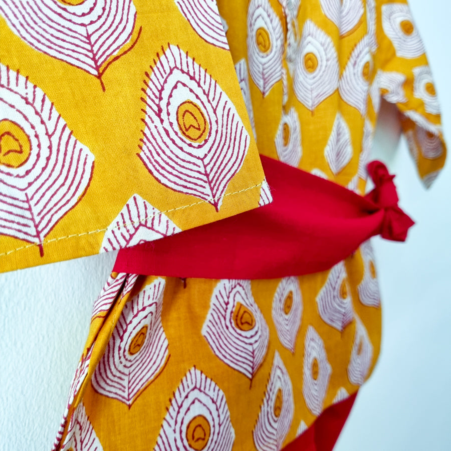 Krishna Style Kurta with Dhoti Pants in Yellow - Nimbu Kids