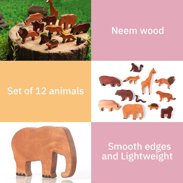 Wooden Wild Animals (Set of 12) - Nimbu Kids